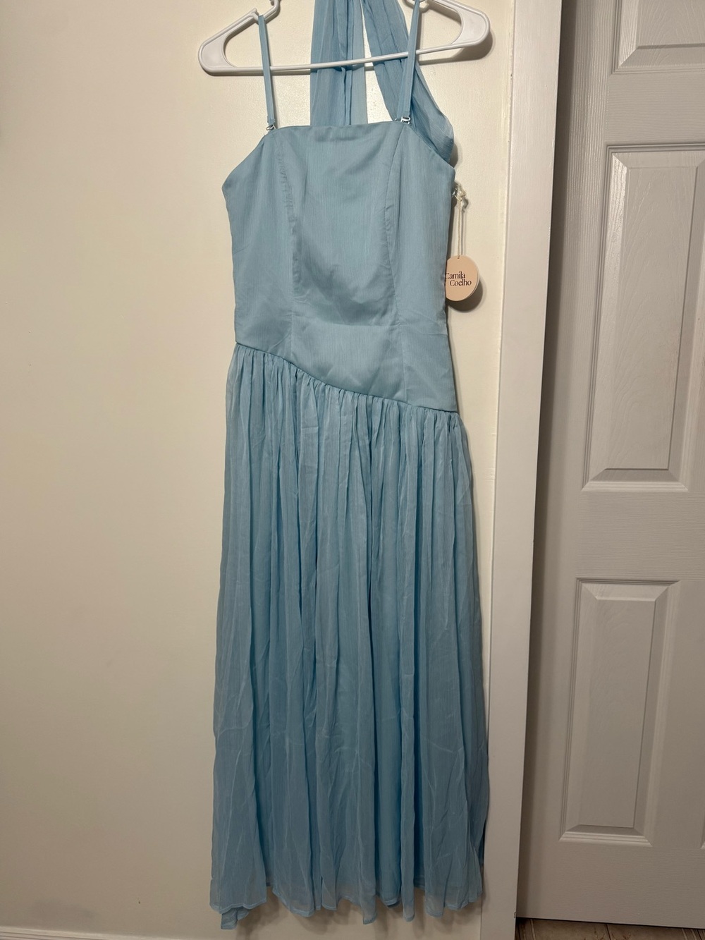 Camila Coelho Asymmetrical Waist Gown Maxi Dress with Neck Scarf